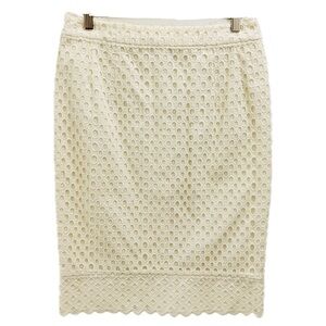 Byron Lars Beauty Mark Eyelet Pencil Skirt 6 cream white roses button